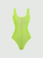 Fluorescent Sleeveless Backless Simple See-Through Bodysuit, Casual Vacation